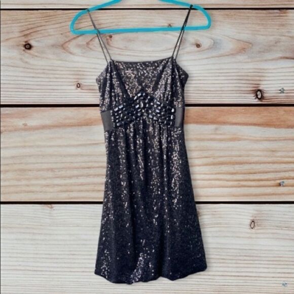 Jessica McClintock Sequin Bubble Mini Dress Black Small - Picture 7 of 10